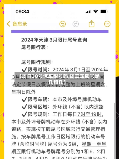 【周日30号汽车限号吗,周三车限号是几和几】